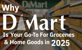 Indian shopper with DMart cart and grocery bags highlighting smart shopping tips and best deals, 2025