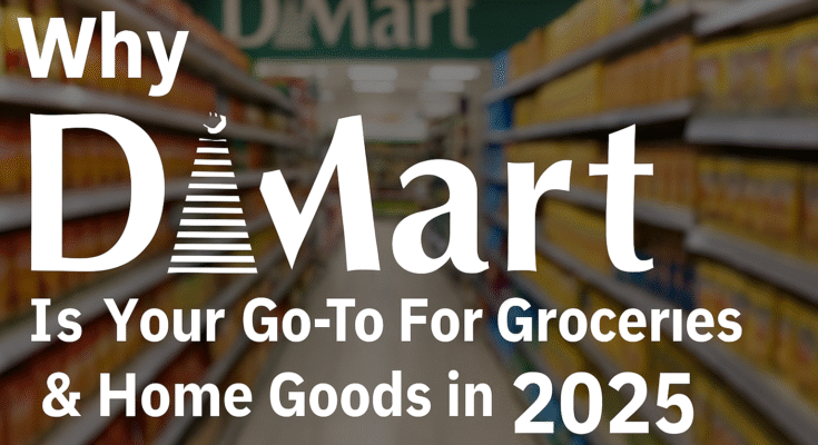 Indian shopper with DMart cart and grocery bags highlighting smart shopping tips and best deals, 2025